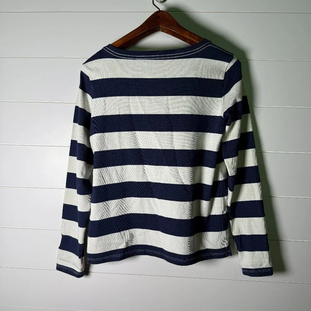 Kate Spade Navy & White Stripe Boatneck Long Sleeve 100% Cotton Shirt Sz Small